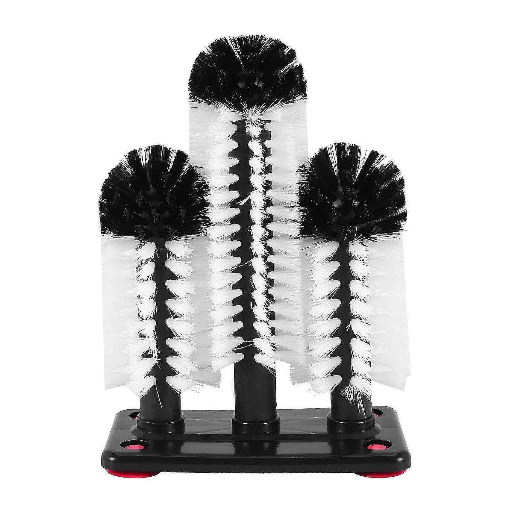 3-Brush Glass Washing Brush with Suction Base, Red