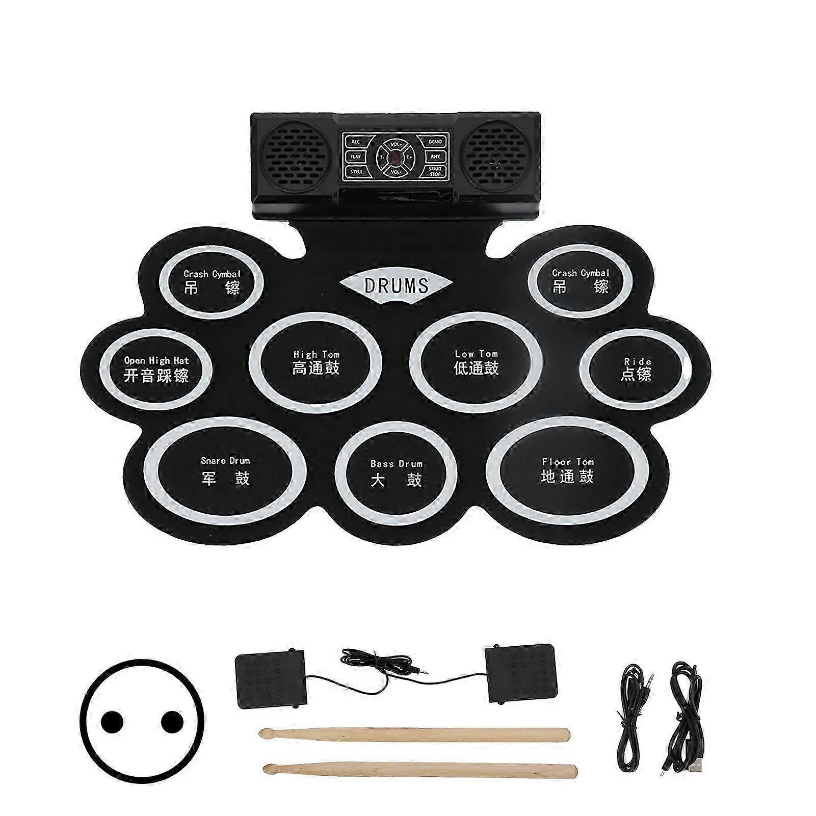 2025 Electronic Drum Pad Set Roll Up Foldable Kit with 2 Speakers Battery 100‑240V DM10