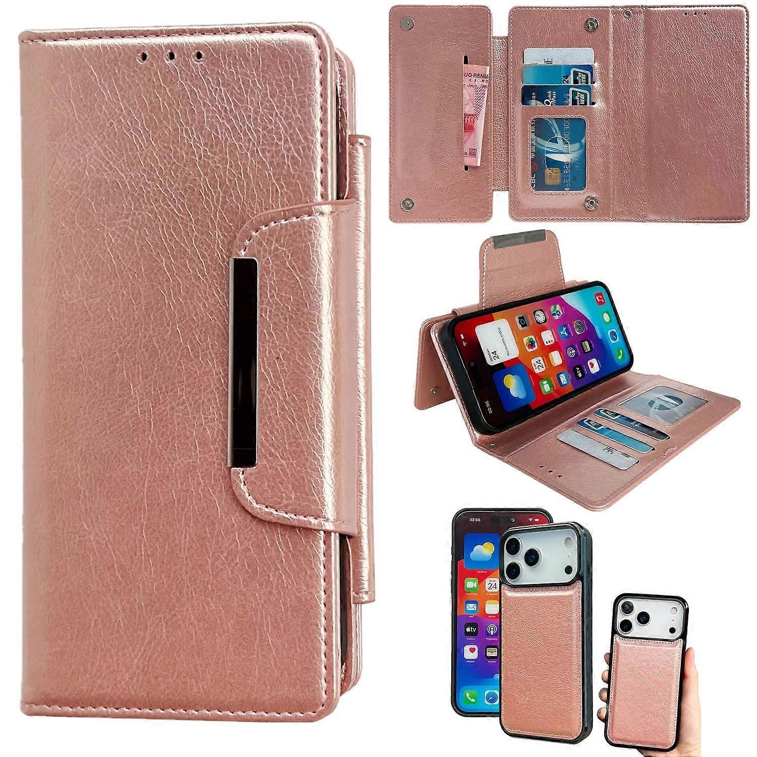 For iPhone 17 Pro Max Case Detachable 2 in 1 Magnetic Closure PU Leather Wallet Phone Case