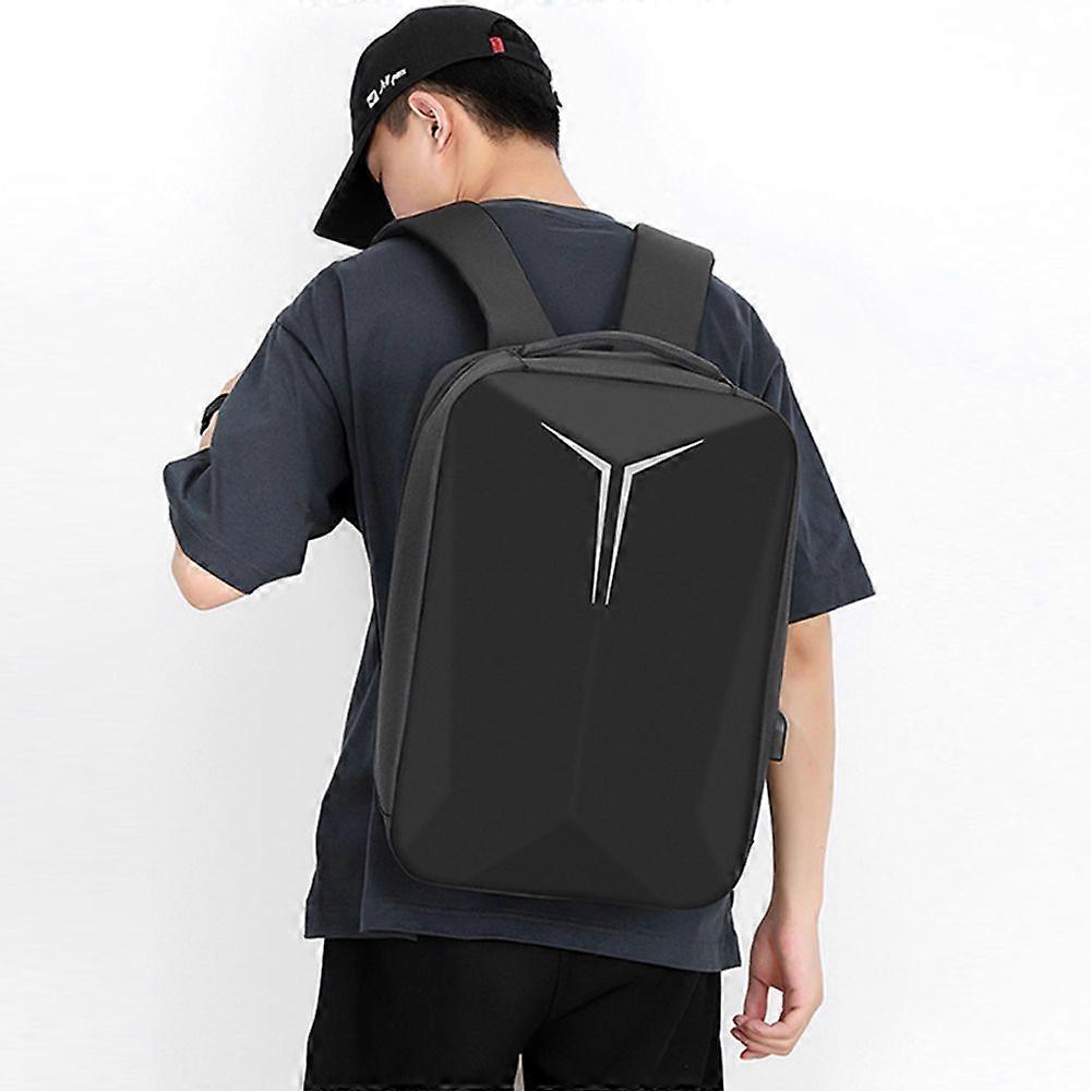 15.6 inch Large Capacity Hard Shell Backpack Waterproof Breathable Business Bag with Reflective Strip External USB Port Black