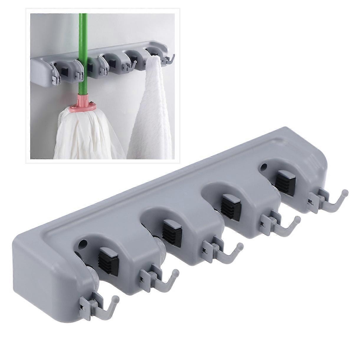 Bathroom Mop Hanger Wall Mounted 4 Position 5 Hooks Organizer 2Pcs