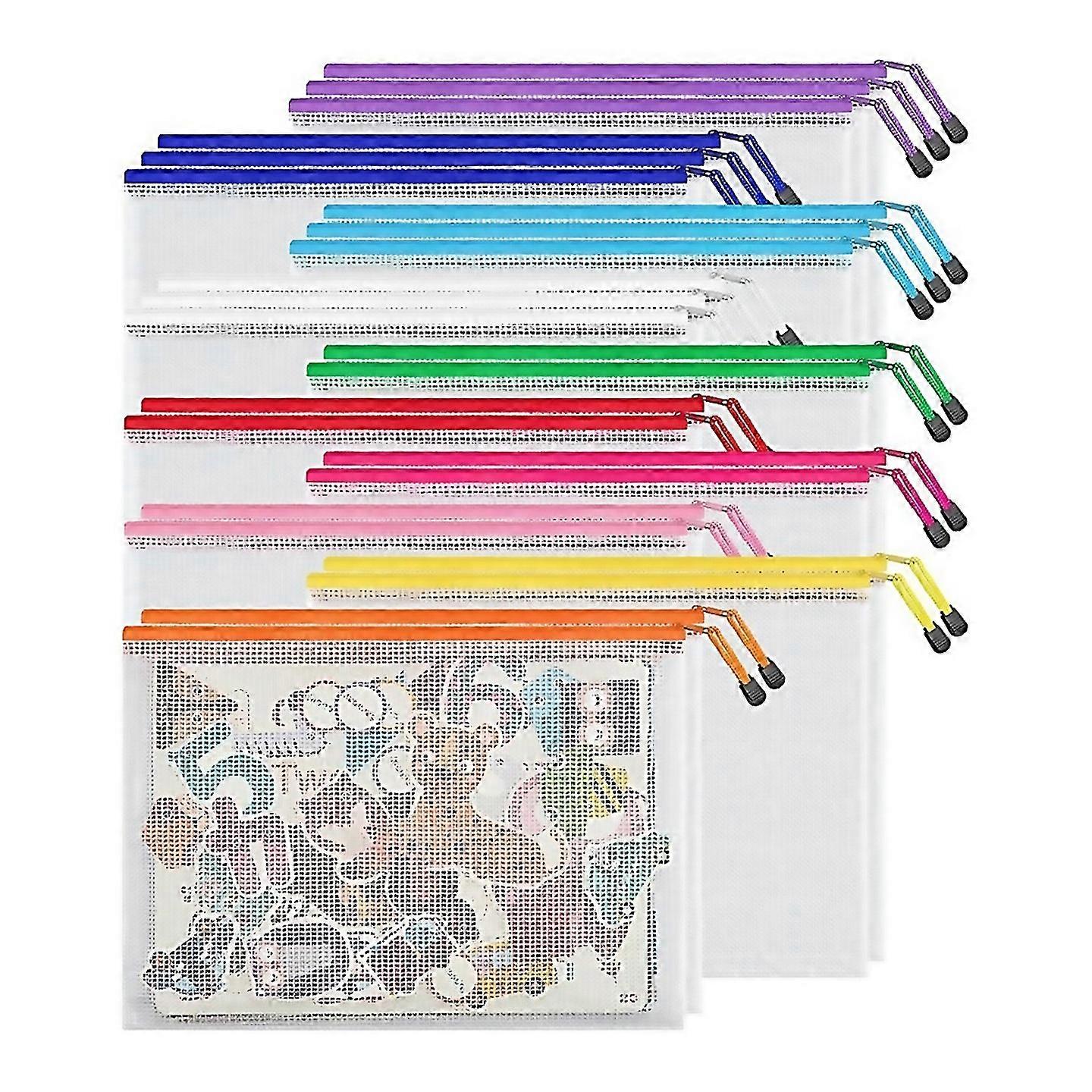 For 10 Colors Zipper Mesh Document Bag A4 Letter Size Mesh Bag24pcs