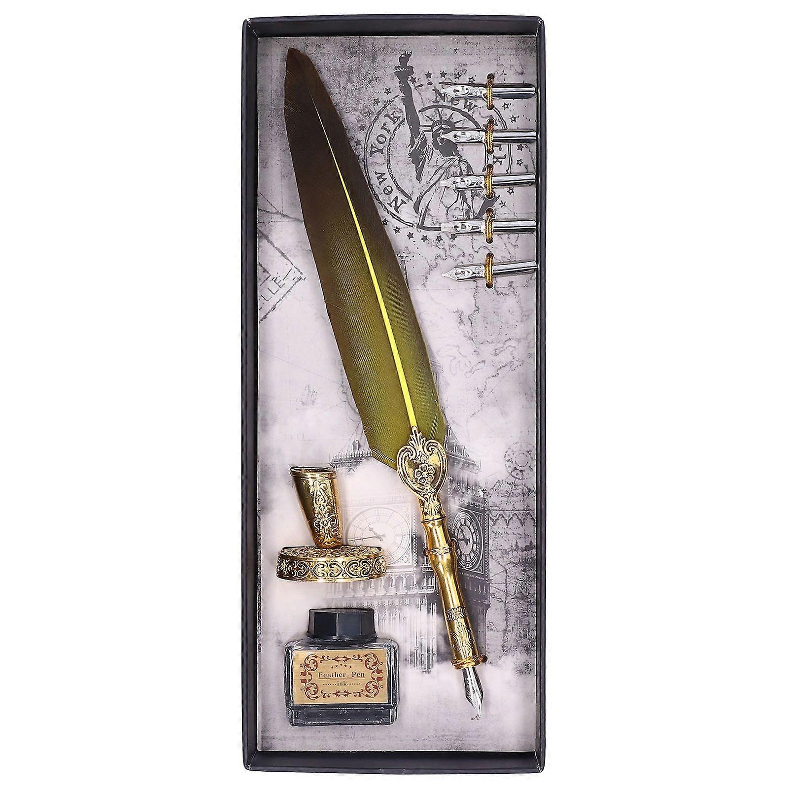 Feather Pen Fluent Comfortable Writing Vintage Elegance Exquisite Workmanship Quill Feather Pen for Gifts CalligraphyYellow