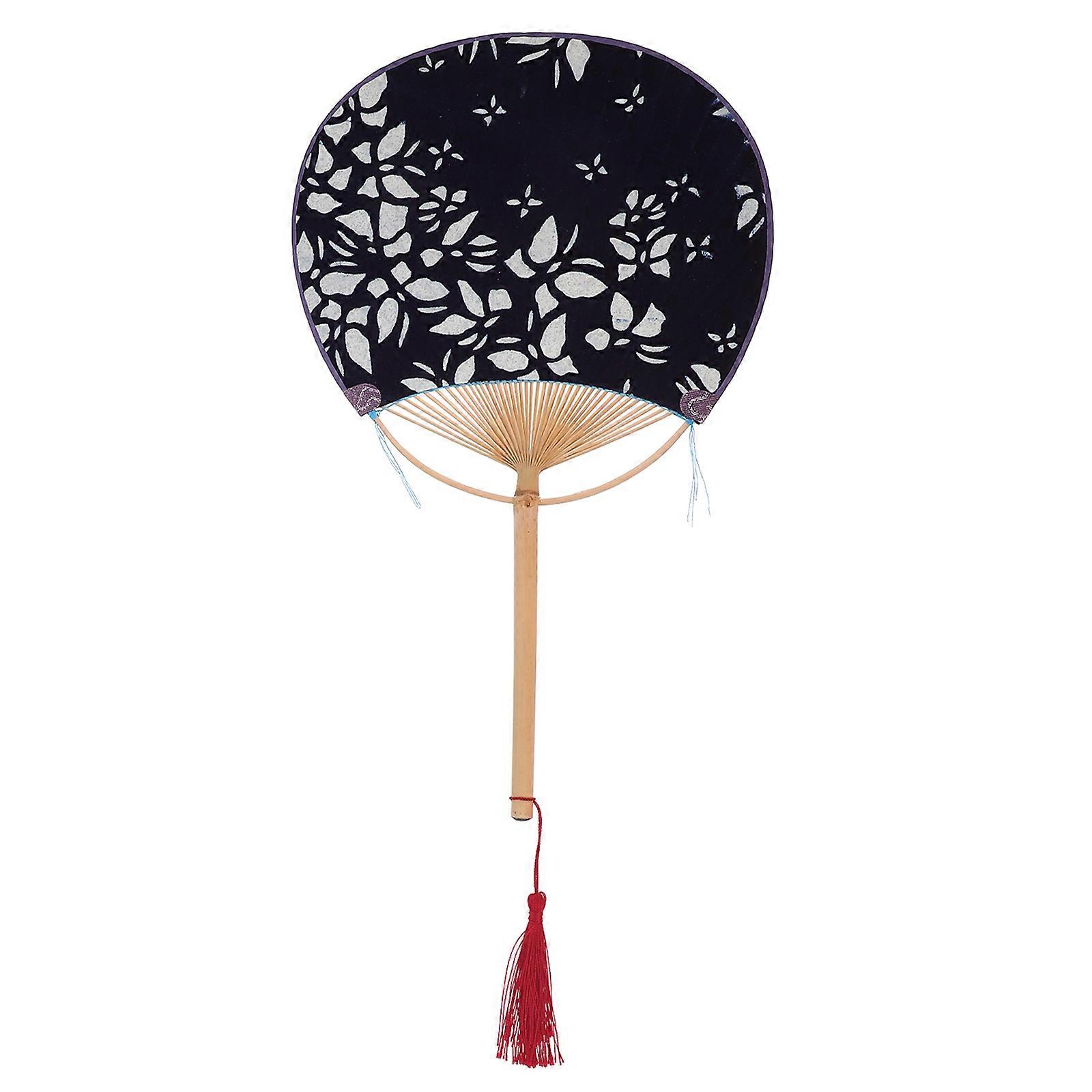 Cloth Hand Fan Round Double-sided Design 2Pcs Japanese Style Cosplay Navy Color With Tassel Suitable For Special Occasions