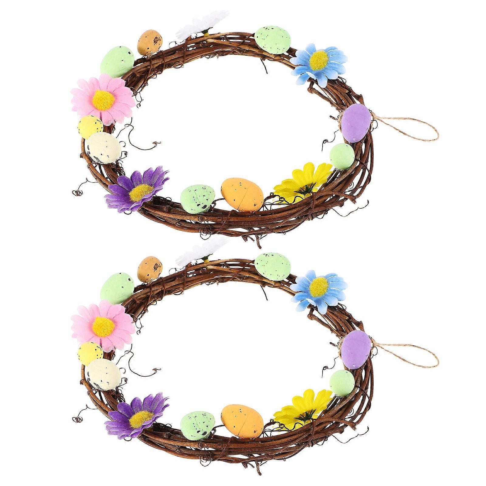 Artificial Easter Wreath Rattan Wreaths for Spring Door Decorations 4Pcs