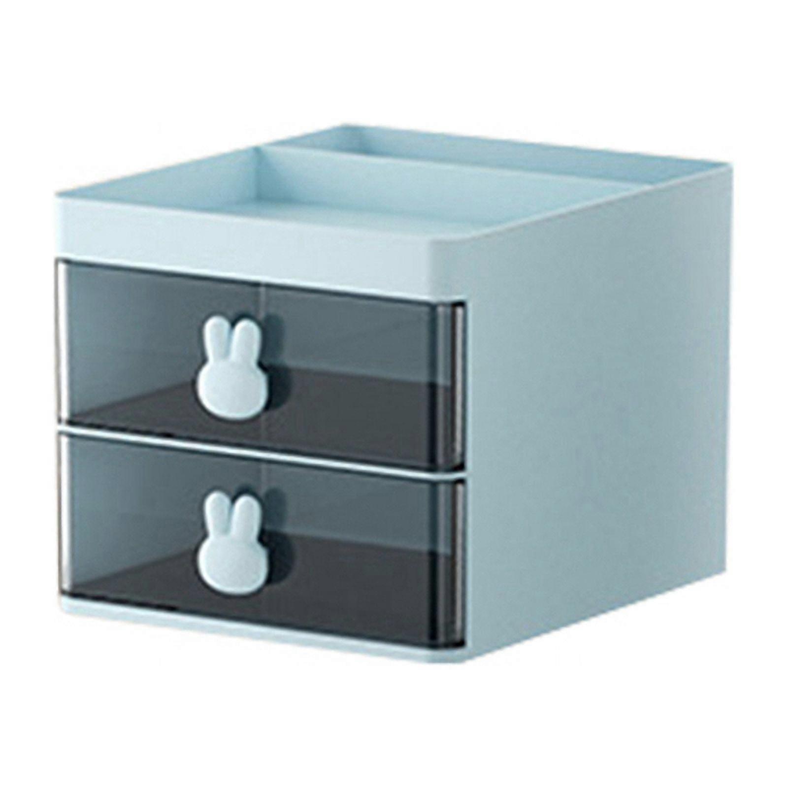 Desktop Storage Box Tube Transparent Drawer Storage Box Children's and Students' Office Desktop Ornaments Blue