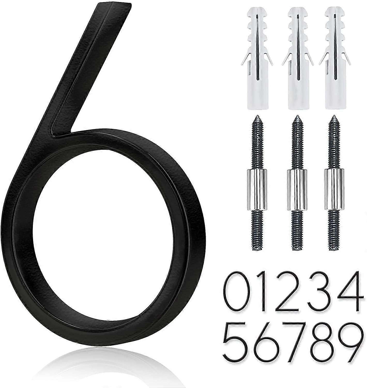 Stainless Steel Floating Door Number 5 inch, Rust Resistant, Black Coated, 911 Visible Address Sign, Numeric (6)