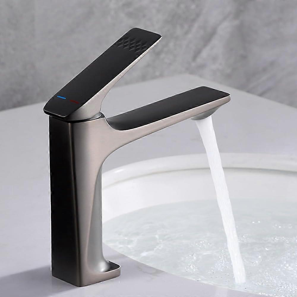 One Handle Bathroom Faucet Hot And Cold 1 Hole Basin Sink Faucet G1/2 Undermount Basin Mixer Gray Finish