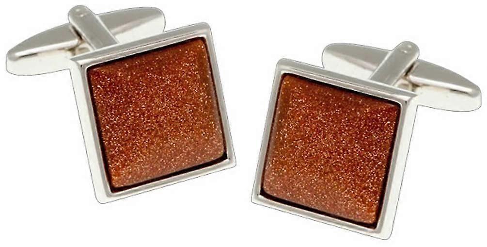 David Van Hagen Goldstone Square Cufflinks - Brown/Silver