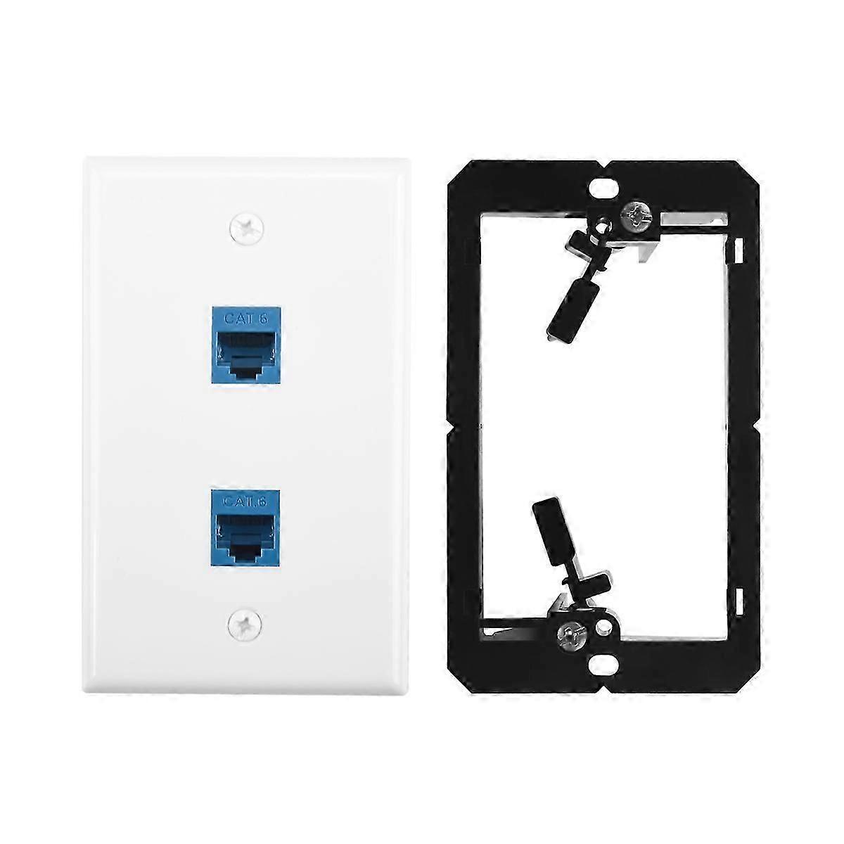 Ethernet Wall Plate with Low Voltage Mounting Bracket,Single Gang 2 Port Cat6 Ethernet Cable Wall Ou