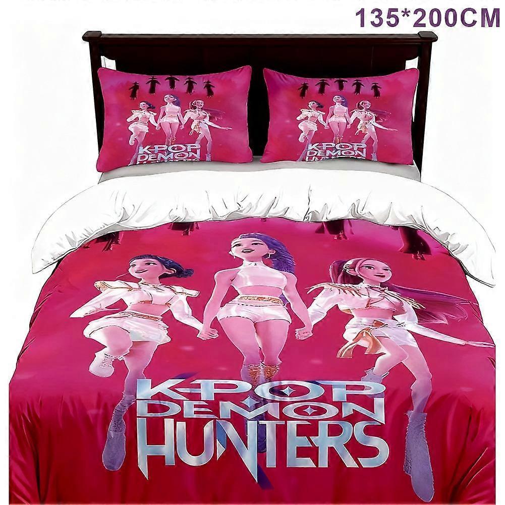 Zestaw pościeli K-Pop Demon Hunters 3D z mikrofibry, oddychająca poszewka na kołdrę i poduszki