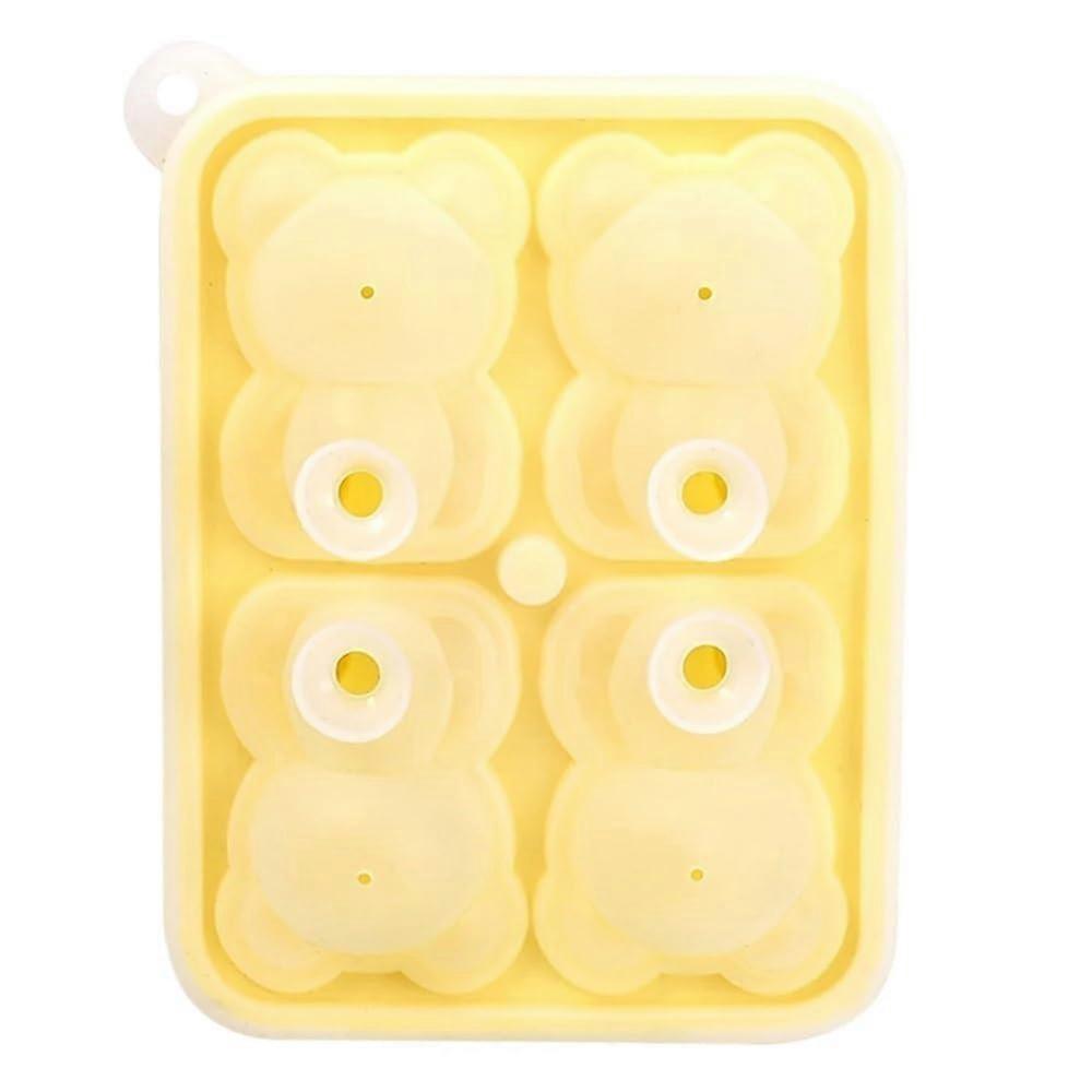 Ice Cube Mold Silicone FourGrid Bear Ice Tray 4Cavity Yellow Home Kitchen