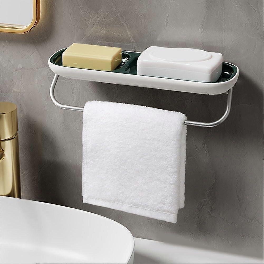 Bathroom Shower Rack With Towel Bar, NoDrill WallMounted Shelf, DoubleLayer Soap Holder With Drainage, Mint Green