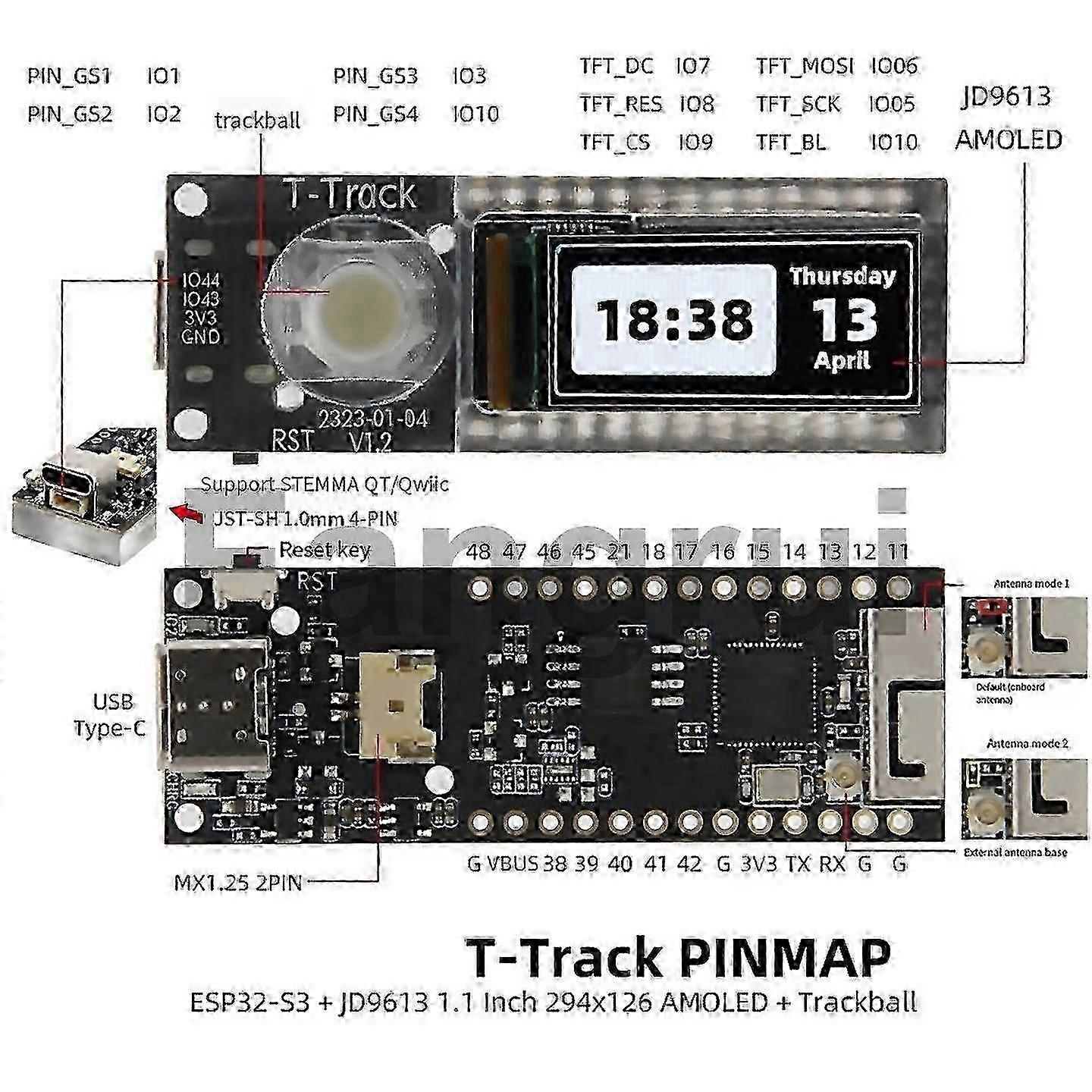 For Ttrack Esp32s3 Amoled Trackball Development Board Esp32s3r8