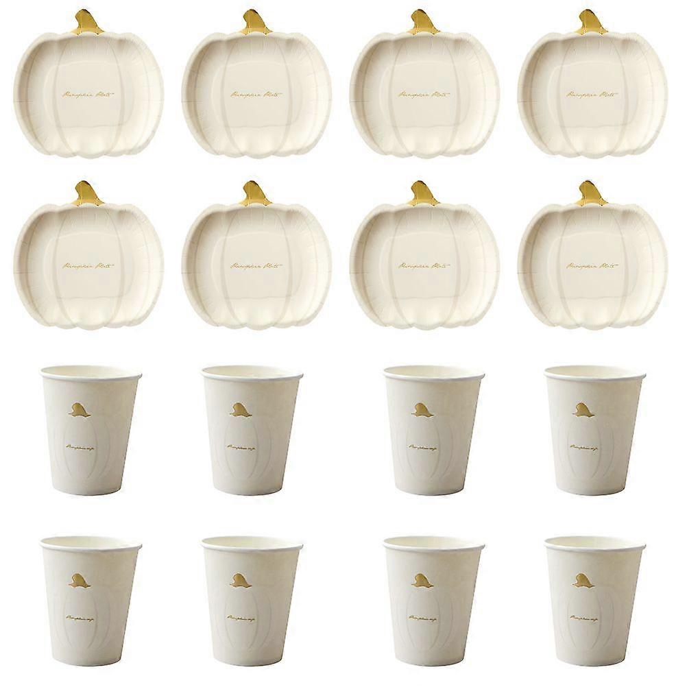 1 Set Disposable Plate and Cup Set Pumpkin Shape Paper Plate for Party