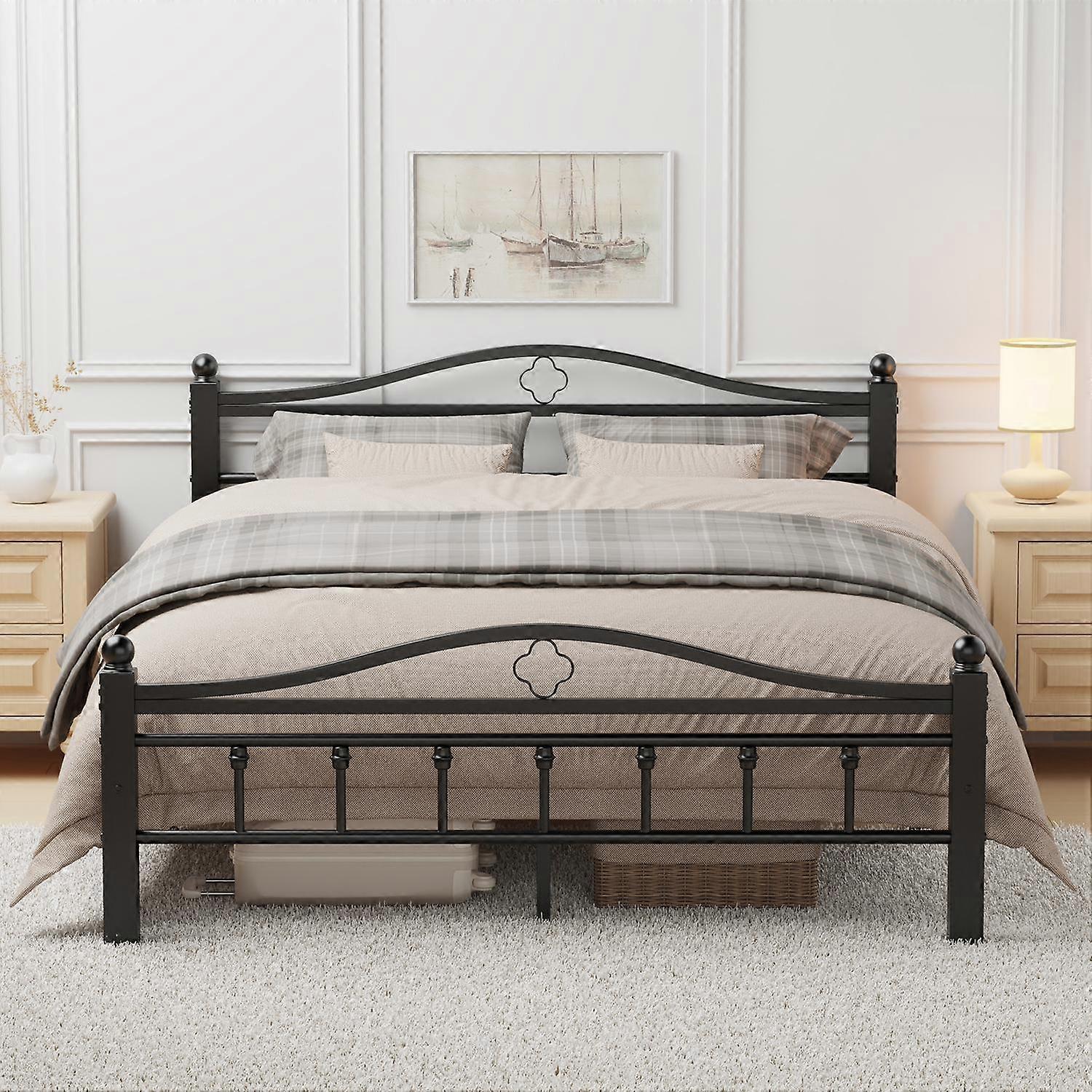 Metal Queen Bed Frame with Victorian Vintage Headboard - Heavy Duty Queen Platform Bed Frame Support