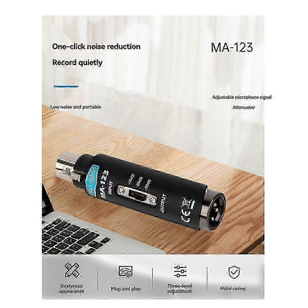 MA-123 Microphone Signal Attenuator with 3-Level Adjustable Amplifier and 3-Pin XLR Connector