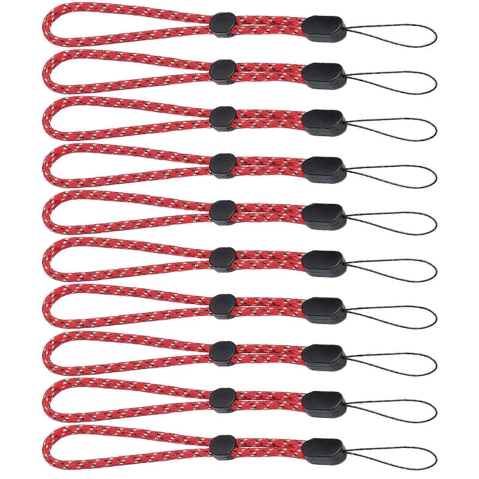 10Pcs Multipurpose Wrist Strap For Mobile Devices Adjustable Length Polyester Fabric Lanyard for Camera, Phone  Red