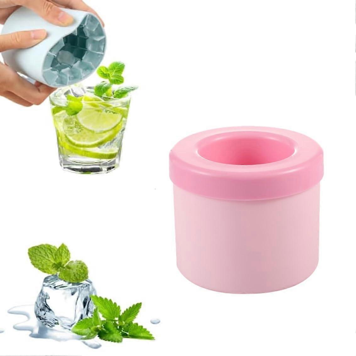 Silicone Ice Cube Tray with Lid, Easy Release Cylinder Shape Maker for Freezer Drinks, Pink