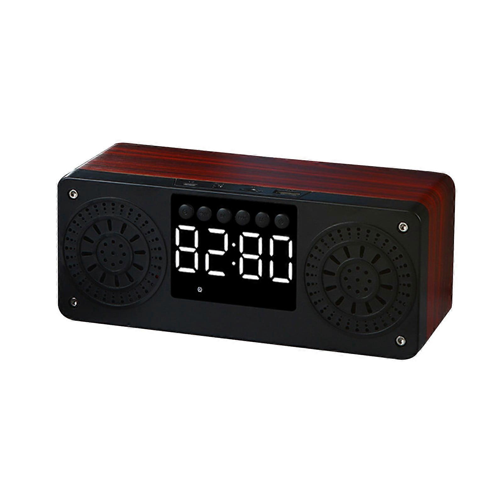 PAVEOS Wooden Clock Compatible with Bluetooth Audio U Disk Card, Wireless Speaker for Home, Mobile Phone, Computer, Red