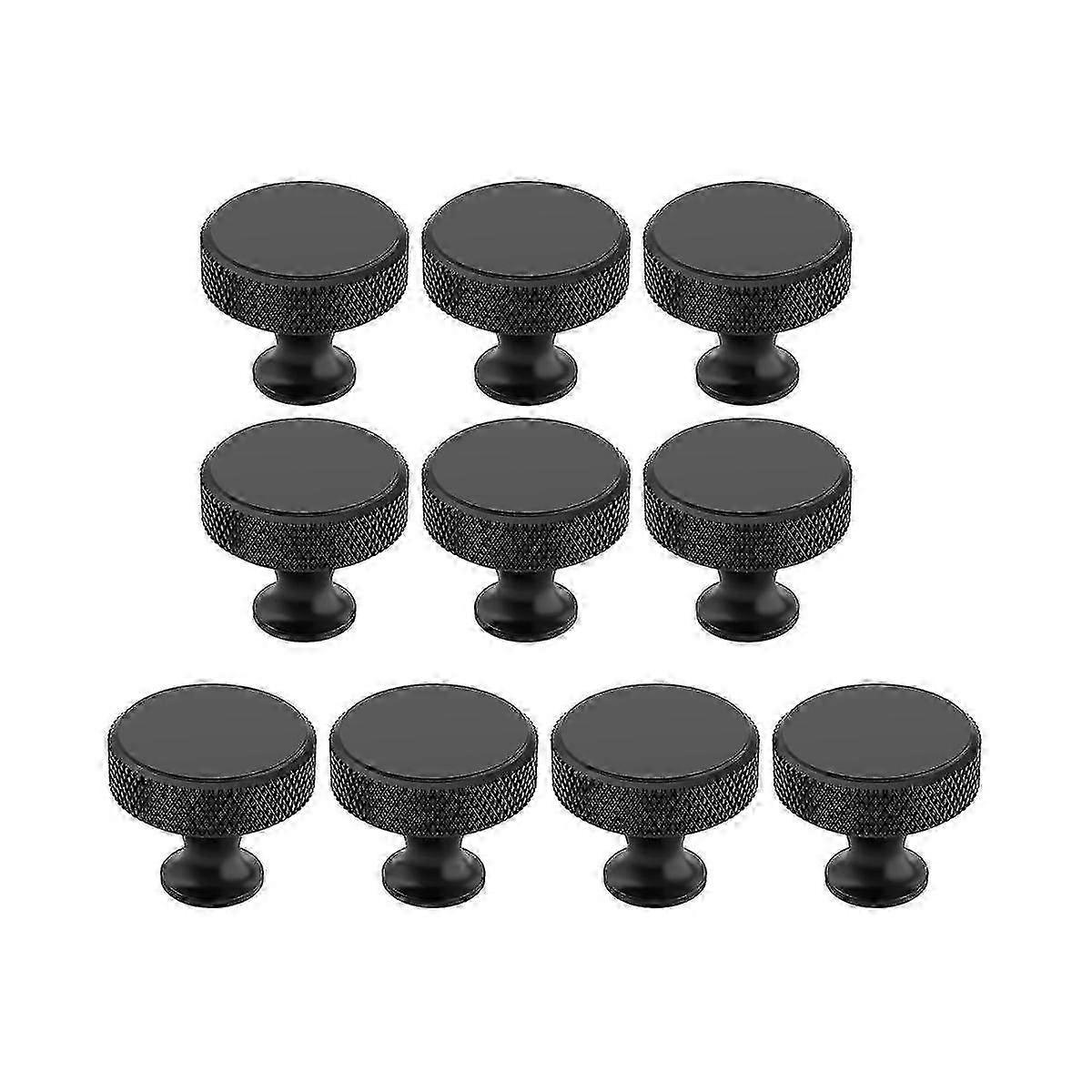Black Knurled Cabinet Knobs 10 Pack - Round Matte Hardware for Kitchen Cupboard Drawer