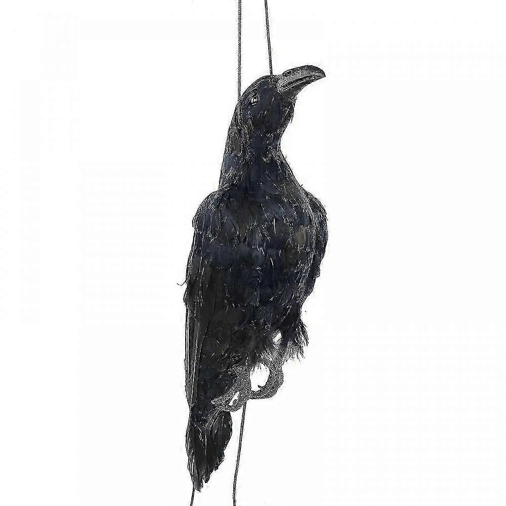 Realistic Hanging Dead Crow Lifesize Extra Black Feathered Crow