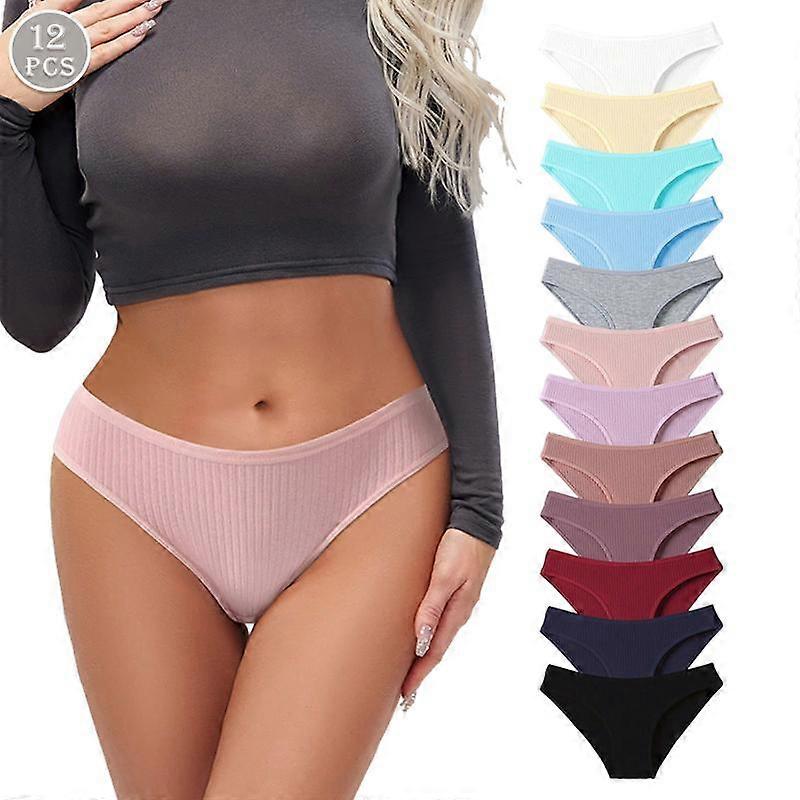 HOTCOM 12-Pack Women��s Seamless Ribbed Cotton Panties �C Soft Solid Color Underwear, Minimalist Style Everyday Essentials for Various Outfits