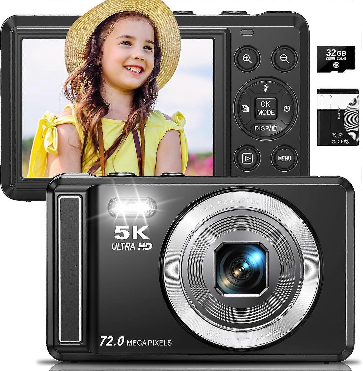 5K Digital Camera - 72MP UHD Digital Cameras for Photography - Autofocus Point and Shoot Small Camera