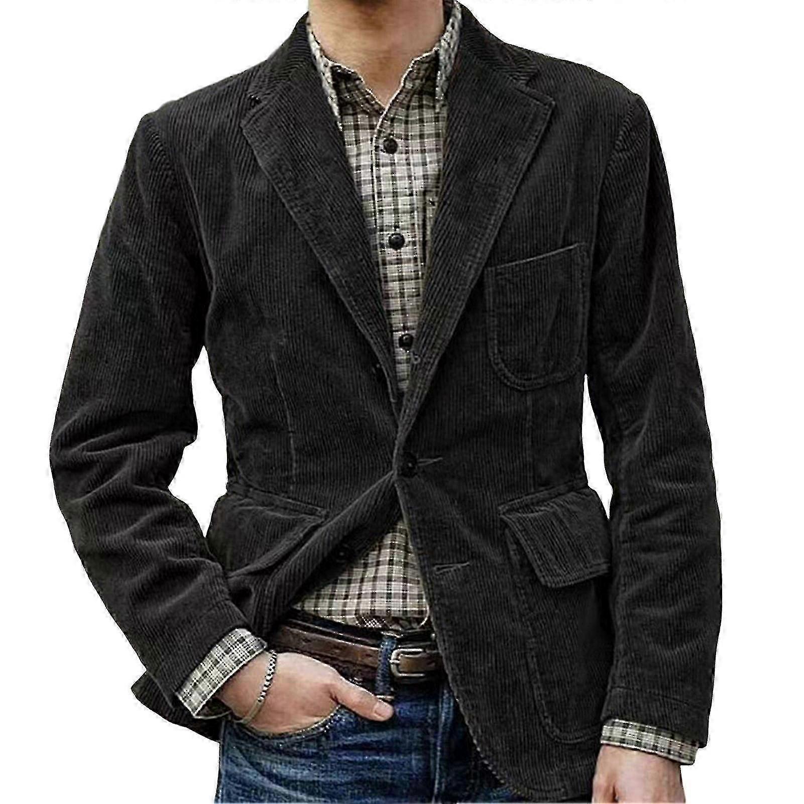 Single Breasted Corduroy Lapel Suit Jacket with Flap Pockets for Men
