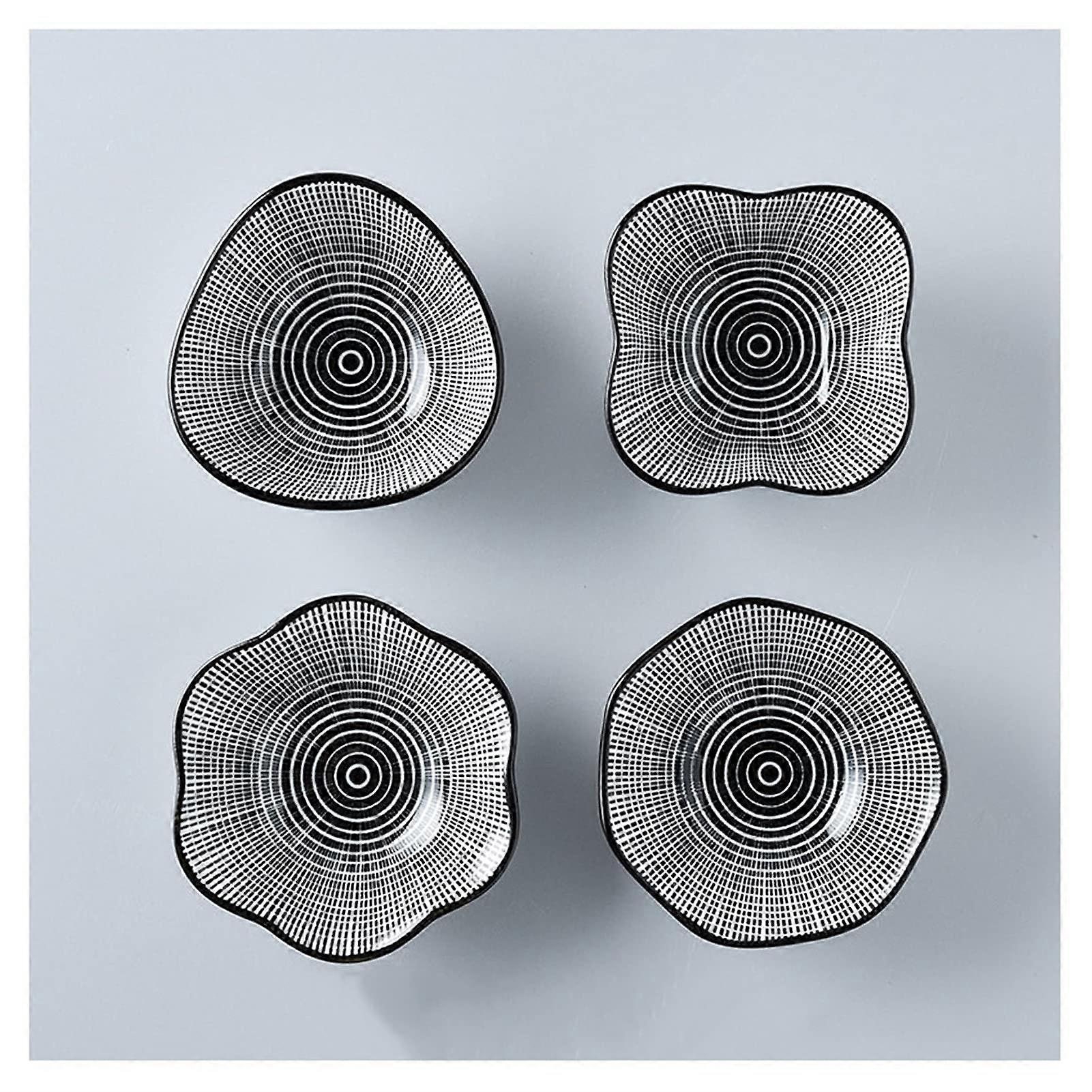 Japanese Style Soy Sauce Dish Set of 4 Ceramic Dipping Bowls, Stackable and Microwave Safe
