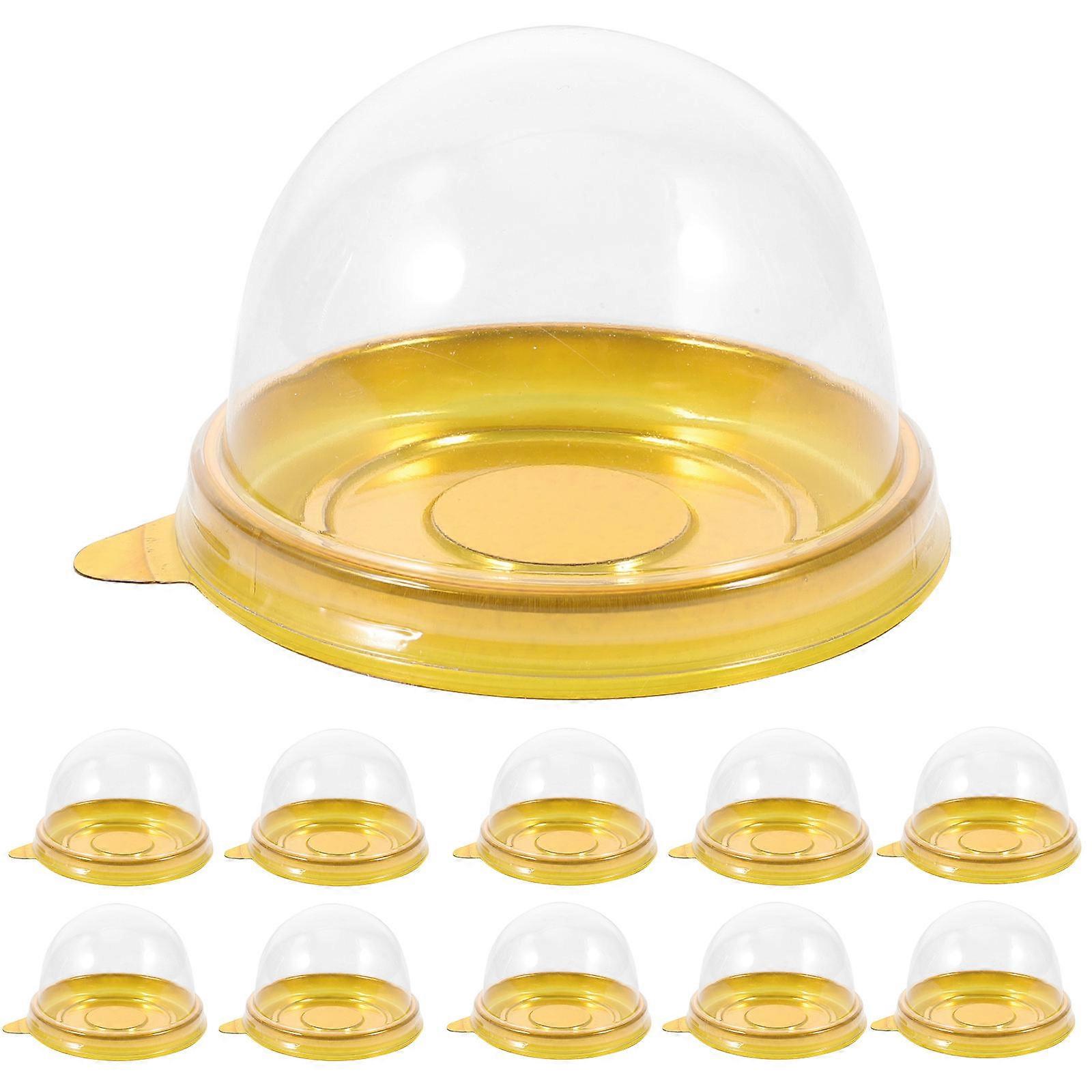 100 قطعة حاوية نفخة بلاستيكية مستديرة من صفار البيض شفافة صناديق قبة كعكة القمر صندوق تعبئة الخبز (صينية ذهبية)