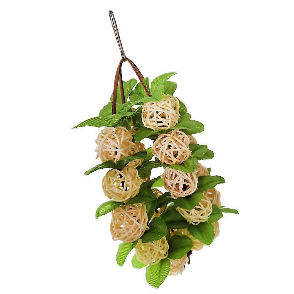 Hanging Rattan Ball Toy for Birds Made of Plastic Beige Color with Hook for Cage Decor 1 String