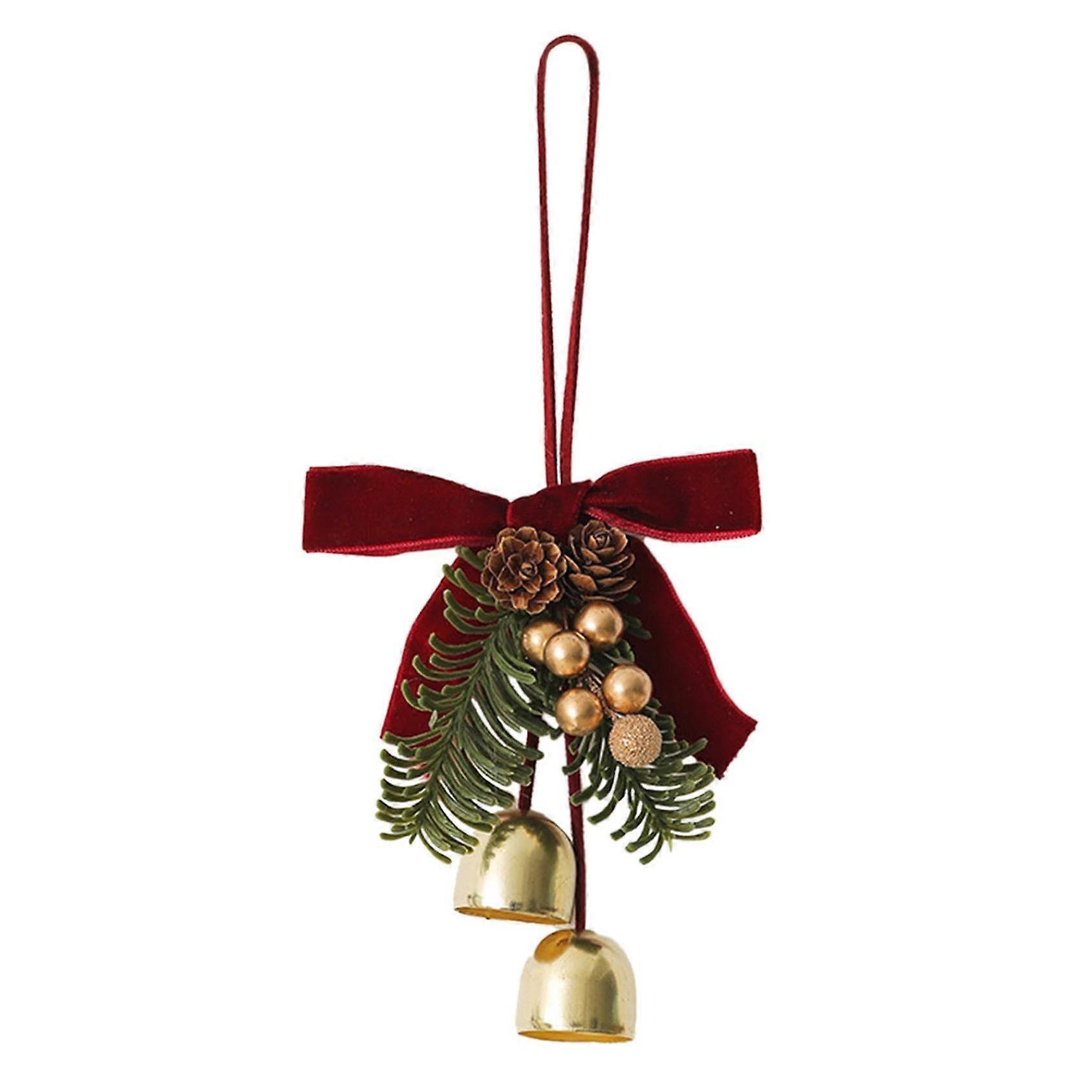 Red Christmas Bow Ornaments with Bells and Pinecones for Tree, Wreaths and Holiday Centerpieces