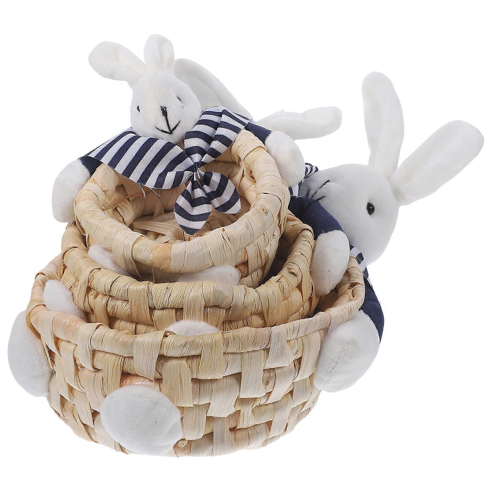 Yellow Rabbit Basket Woven Straw Basket for Storage 3Pcs Set