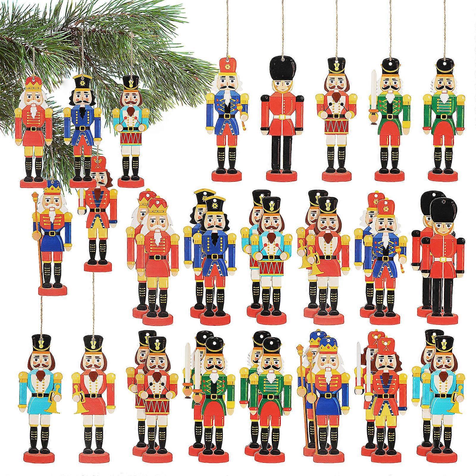 Nutcracker Ornaments for Christmas Tree Wood Nutcracker Decorations 36Pcs