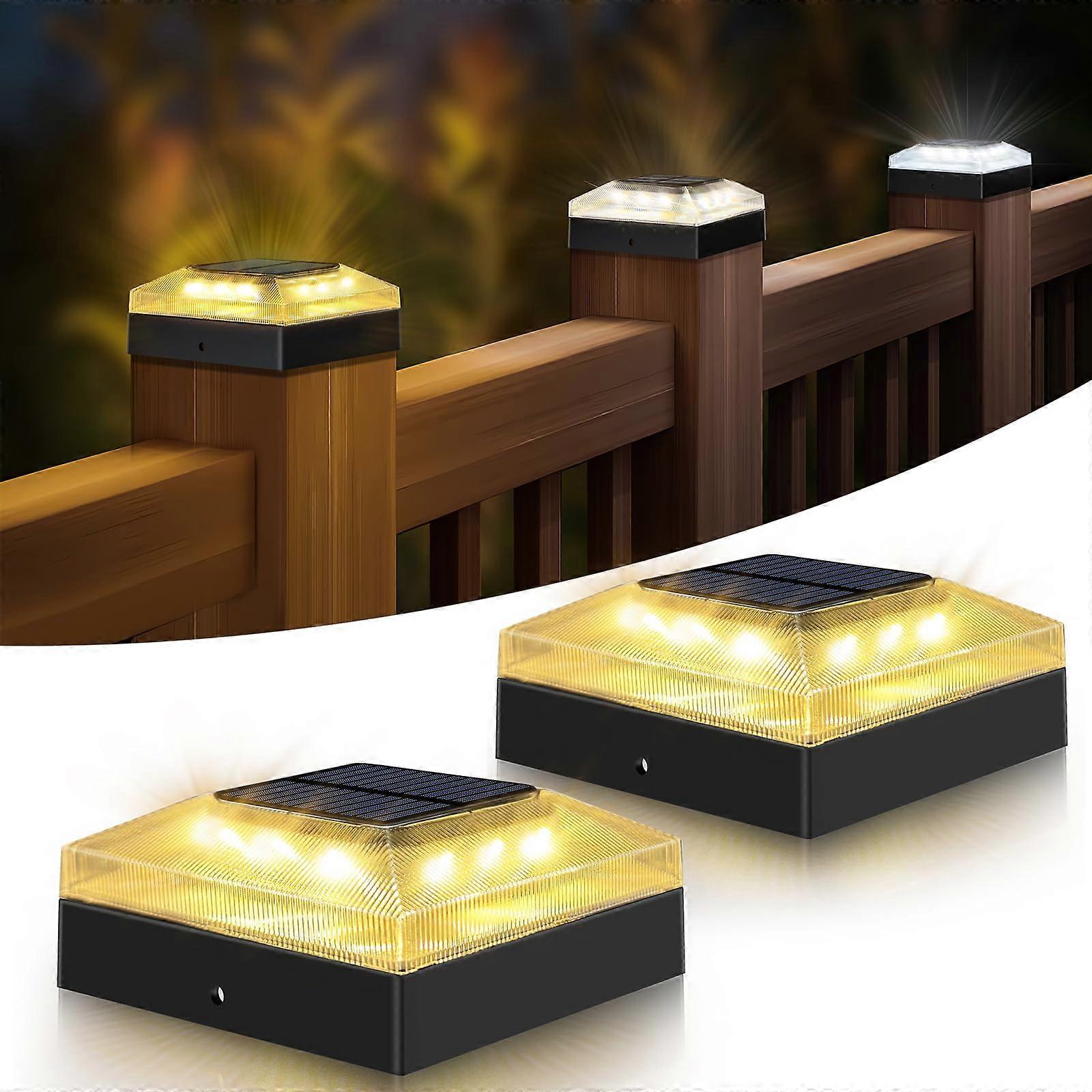 Solar Post Cap Lights for 4x4 Posts Outdoor, 3 Color Modes Waterproof Solar Powered Fence Lights 2 Pack