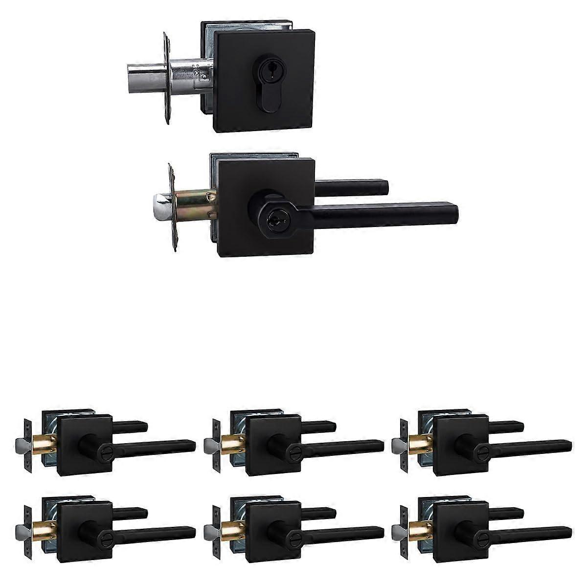 1 Pack Door Lock Set with Keyed Deadbolt Security and Privacy Lever for Front and Interior Doors