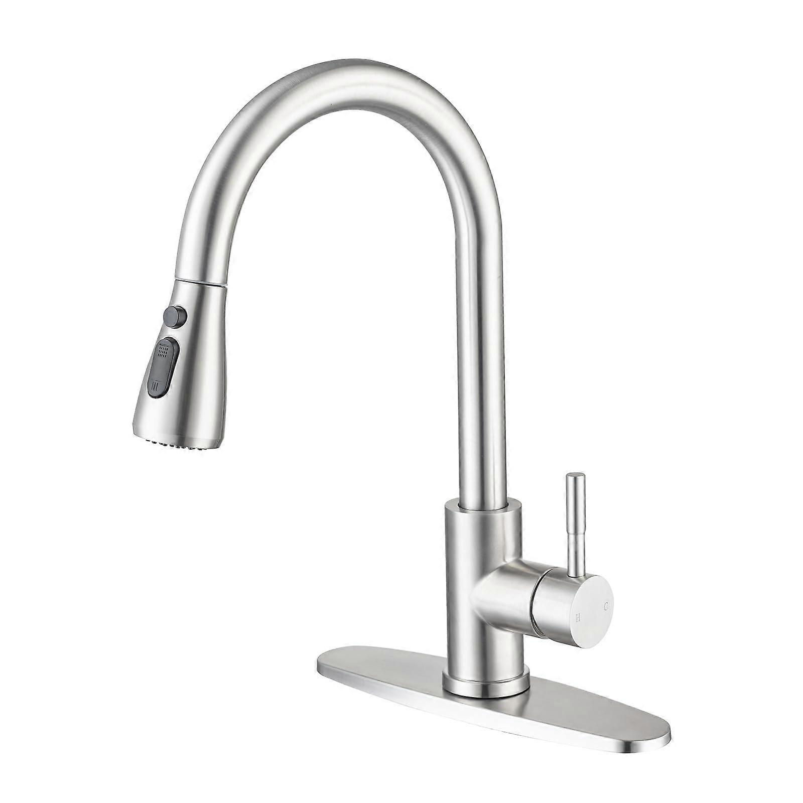 Brushed Nickel Pull Down Kitchen Faucet Single Handle  Arc 3 Mode Sprayer for Sink
