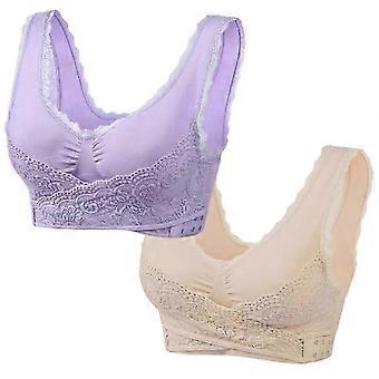 Biustonosze 2pack dla starszych kobiet, regulowana kompresja amortyzacji Front Cross Side Buckle Lace Biustonosze
