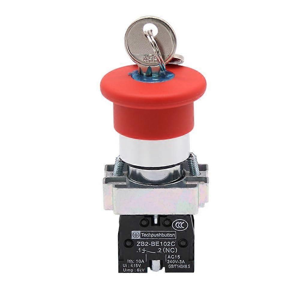 22mm Emergency Stop Rotary Switch with Mushroom Head, 2 Position Locking, Dual Safety Contacts