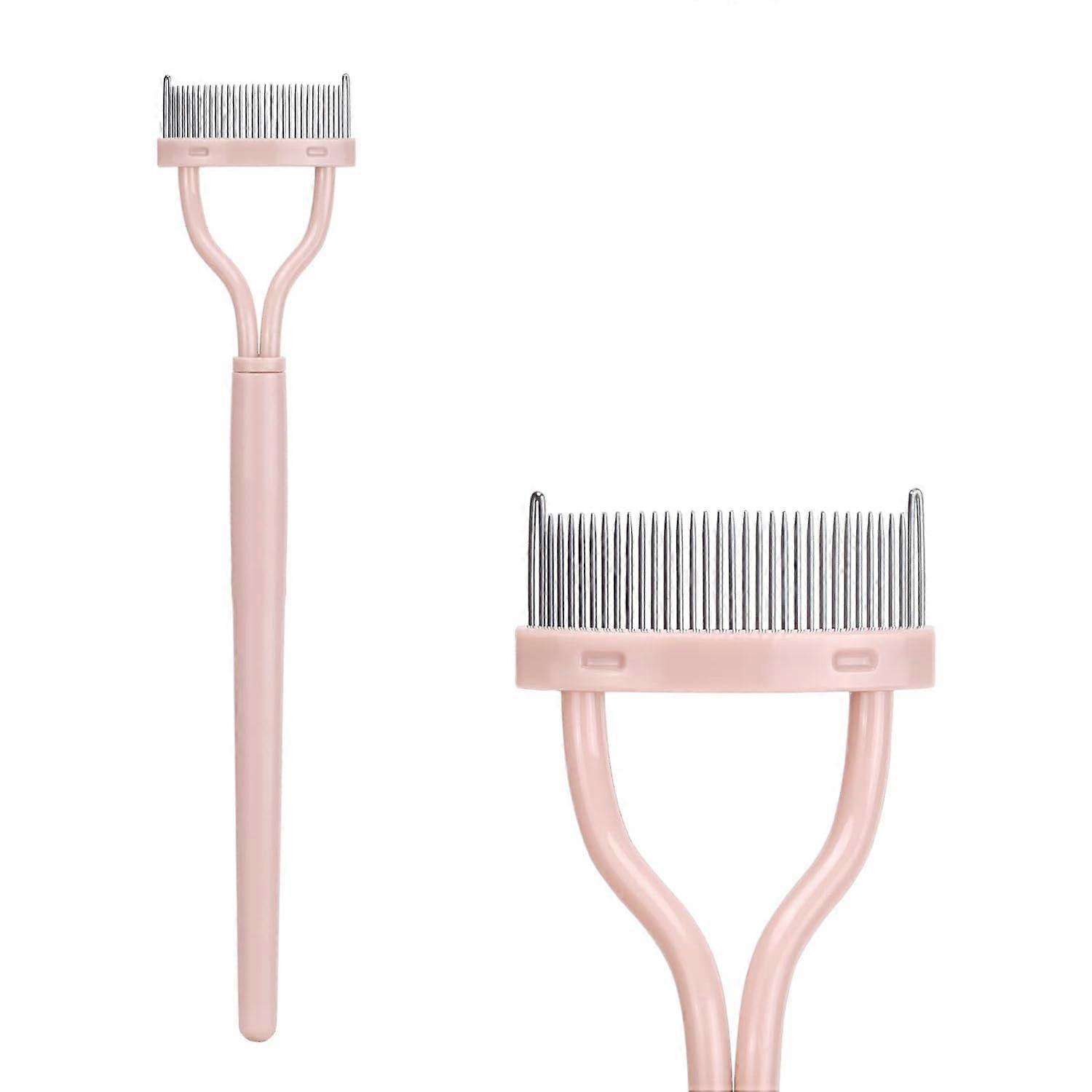 Stainless Steel Eyelash Comb with Cover for Precise Lash Separation, Mascara Clump Separator Pink
