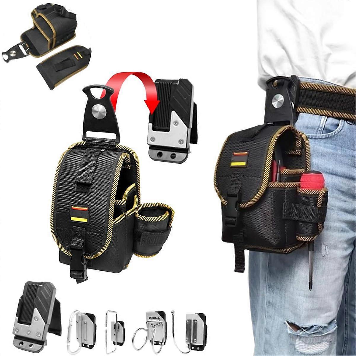 Tool Belt and Tool Pouch with Rotating Waist Design, MultiPocket Waterproof Oxford Fabric for Electricians