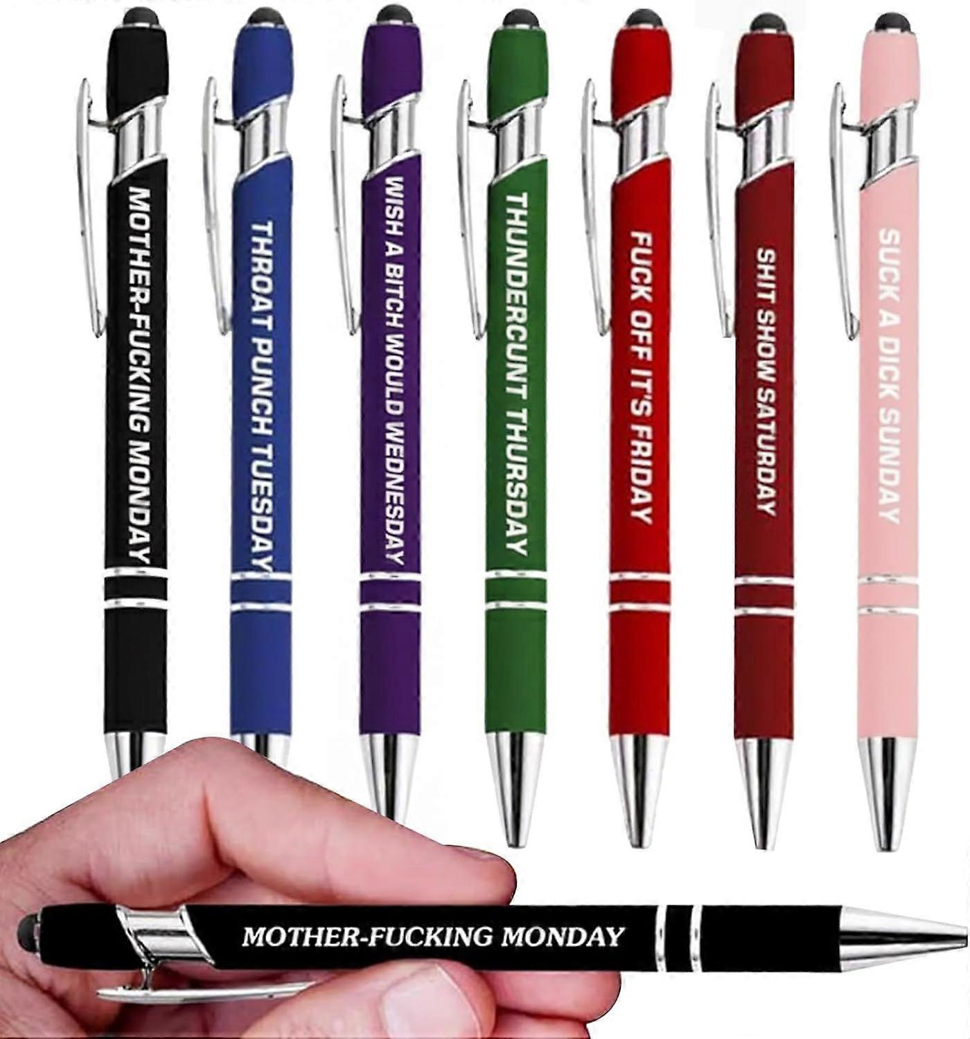 7 Pcs Funny Stress-Relief Daily Quotes Metal Ballpoint Pen Set, Days of The Week Daily Sarcastic Pens Gift for Coworker, Work Pens for Adults, Black I