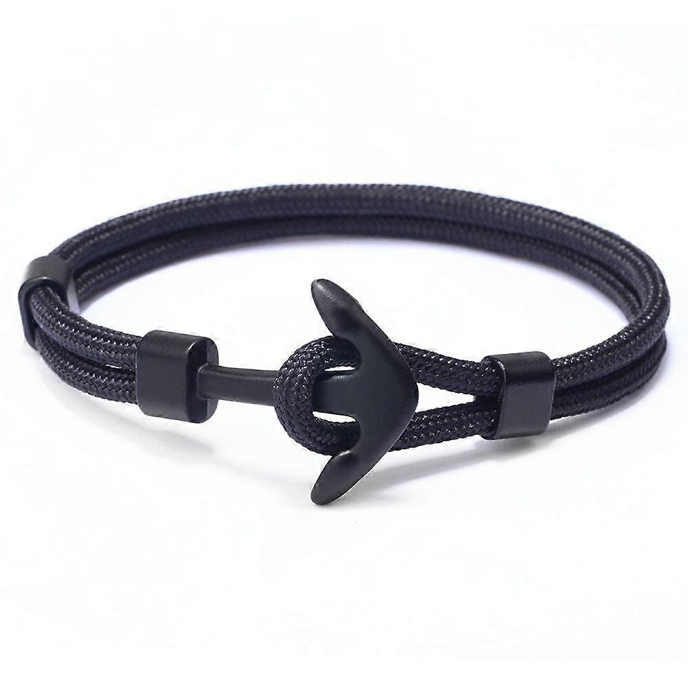 Polyester Cord Multi-strand Bracelets with Alloy Anchor Clasps Gunmetal Black 21cm