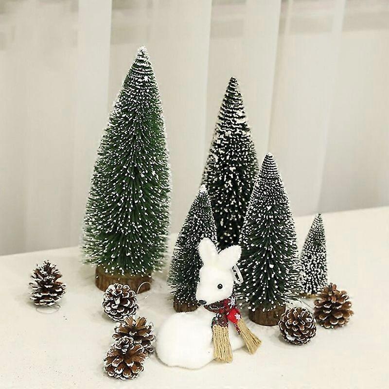 Mini Christmas Tree Pine Needle Flocking Stained White Cedar Desktop Ornaments