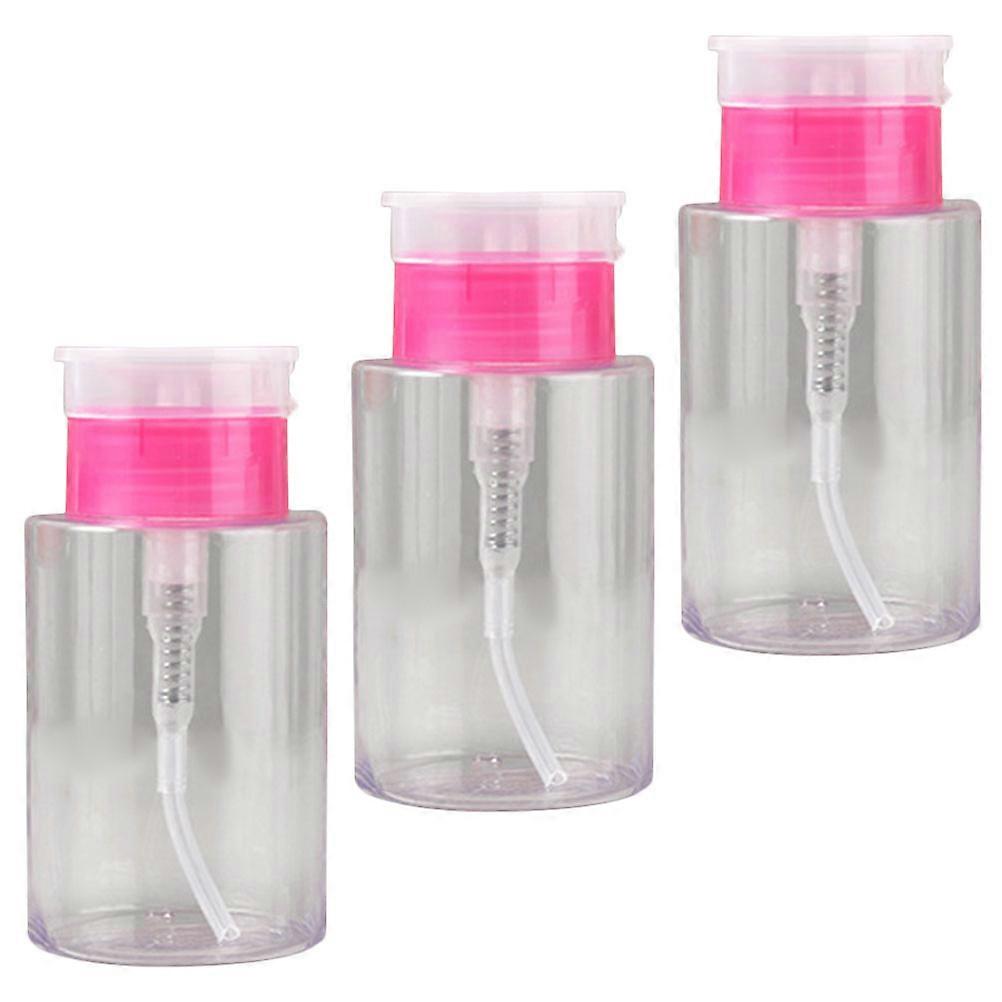 Push Down Pump Nail Cleaner Bottles for Liquid Dispensing 3Pcs Rosy Plastic