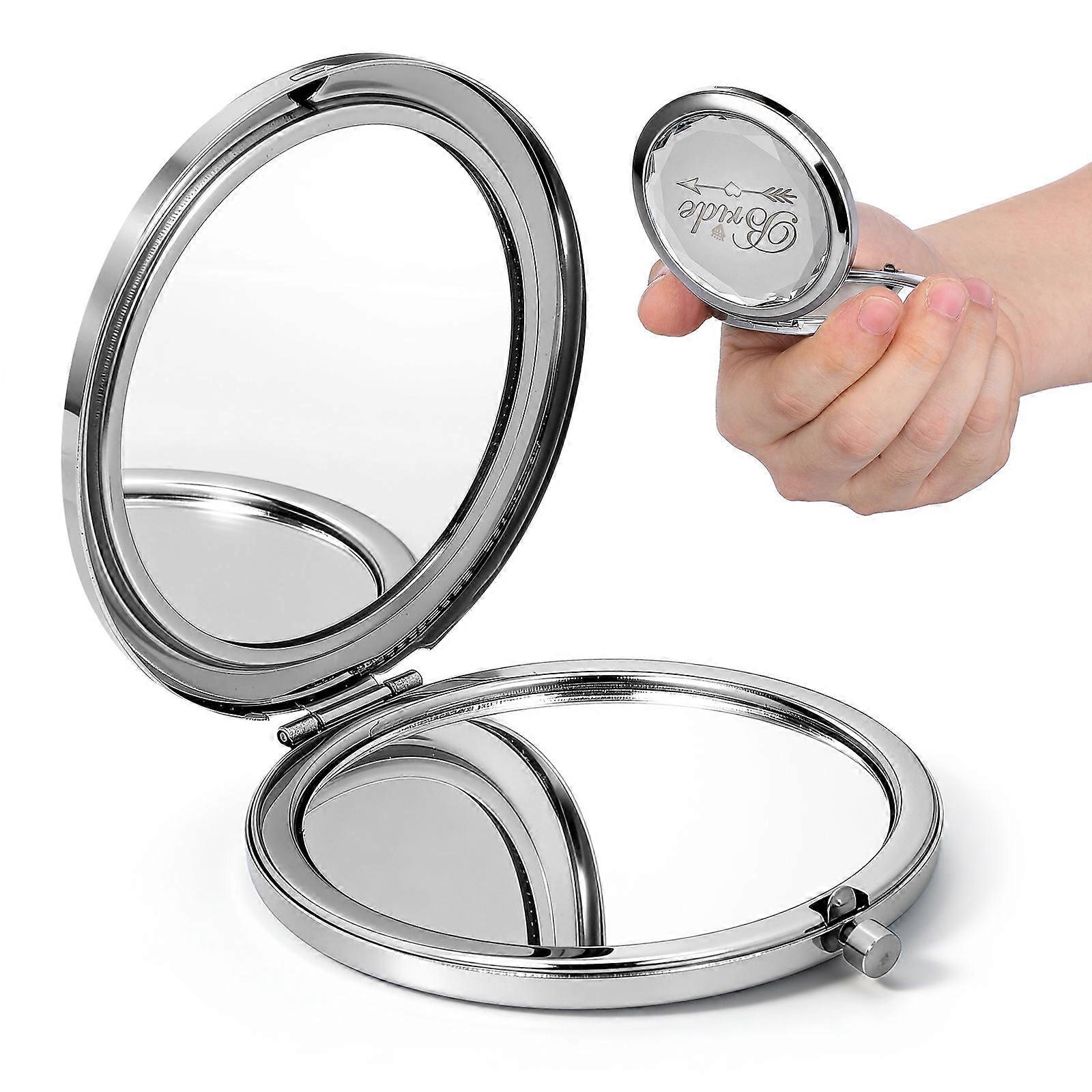 Makeup Compact Mirror Bride Pocket Mirror for Women Use Silver