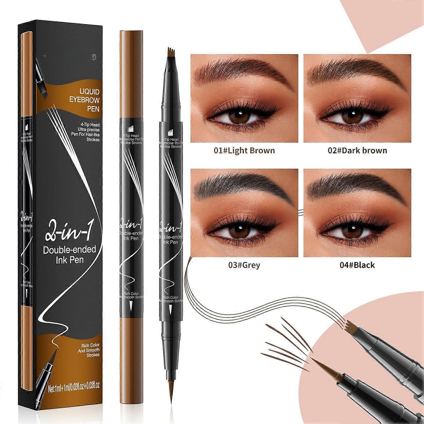 Waterproof Microblading Eyebrow Pencil with 4 Tip Design, Long Lasting Sweatproof Light Brown