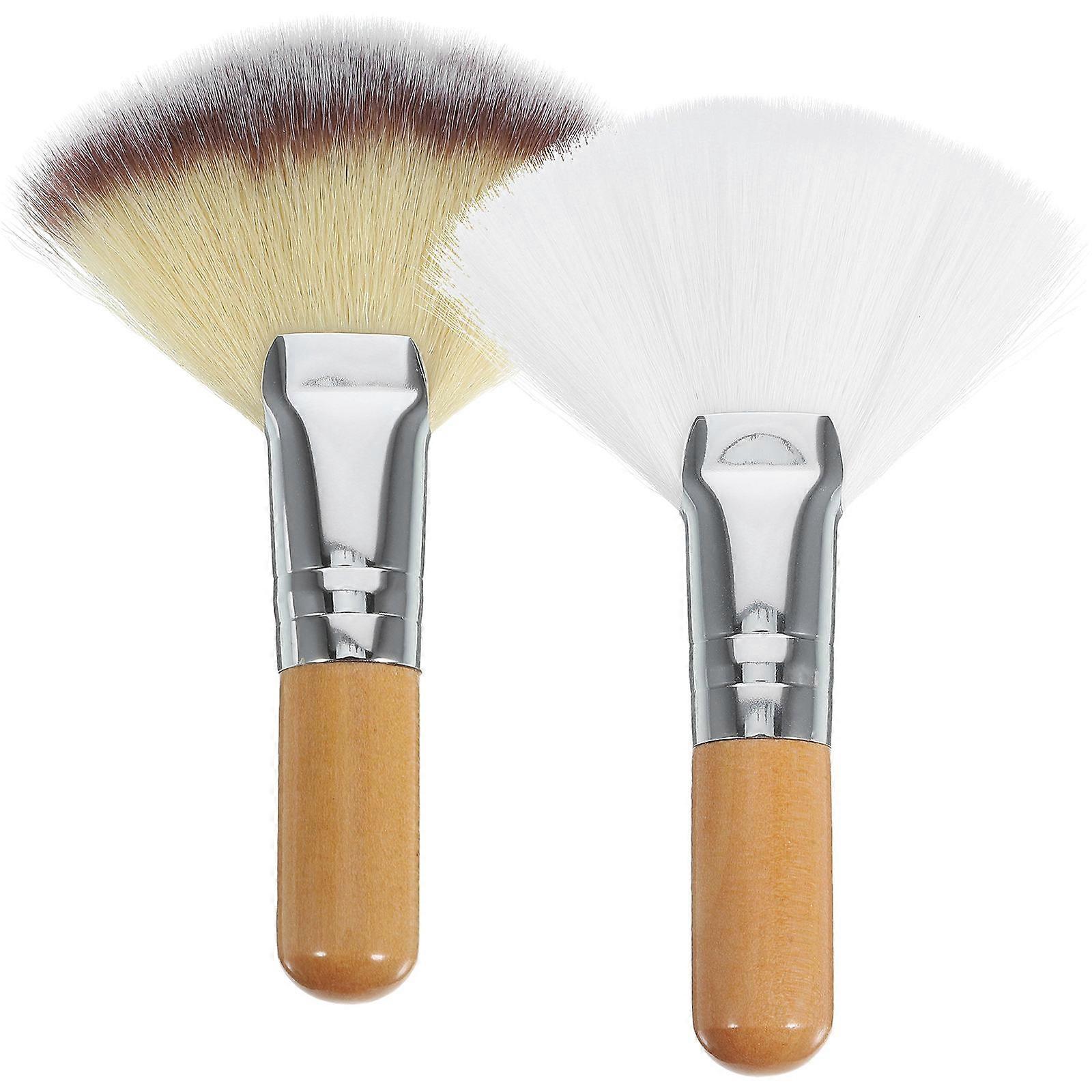 Face Makeup Brush Fan for Setting Powder 2Pcs with Soft Nylon Bristles