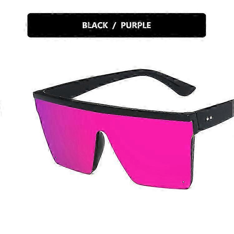 Ladies Men's Sunglasses Oversized Square Rimless Sunglasses UV400 Sunglasses Trend Big Frame One Piece Lens Sunglasses (Black Purple Mercury)